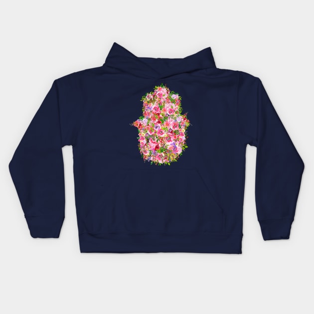 Colorful Flowers-Filled Hamsa Amulet Kids Hoodie by JMM Designs